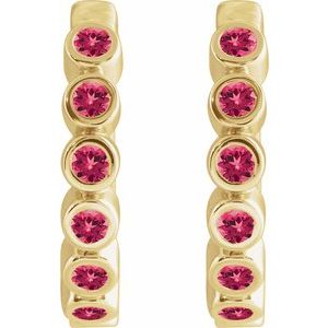 14K Yellow Gold Natural Ruby 15 mm Hinged Hoop Earrings – image 2