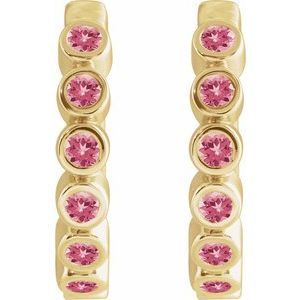 14K Yellow Gold Natural Pink Tourmaline 15 mm Hinged Hoop Earrings – image 2
