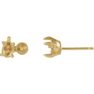 14K Yellow Gold Accented Left Earring Mounting for 4 mm Pearl