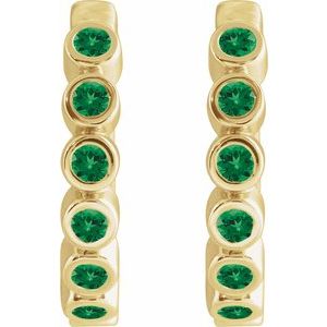 14K Yellow Gold Natural Emerald 15 mm Hinged Hoop Earrings – image 2
