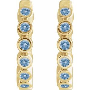 14K Yellow Gold Natural Aquamarine 15 mm Hinged Hoop Earrings – image 2