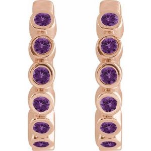 14K Rose Gold Natural Amethyst 15 mm Hinged Hoop Earrings – image 2