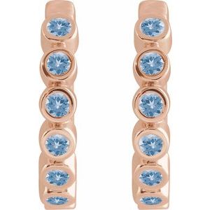 14K Rose Gold Natural Aquamarine 15 mm Hinged Hoop Earrings – image 2
