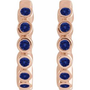 14K Rose Gold Lab-Grown Blue Sapphire 15 mm Hinged Hoop Earrings – image 2