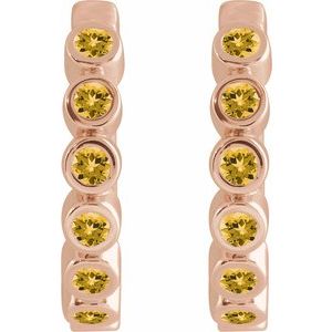14K Rose Gold Natural Citrine 15 mm Hinged Hoop Earrings – image 2
