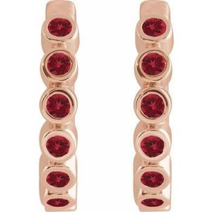 14K Rose Gold Natural Mozambique Garnet 15 mm Hinged Hoop Earrings – image 2