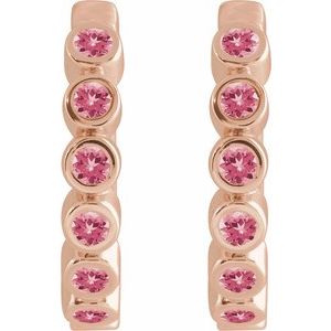 14K Rose Gold Natural Pink Tourmaline 15 mm Hinged Hoop Earrings – image 2