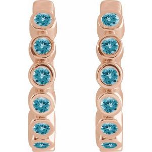 14K Rose Gold Natural Blue Zircon 15 mm Hinged Hoop Earrings – image 2