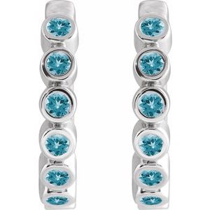 Platinum Natural Blue Zircon 15 mm Hinged Hoop Earrings – image 2