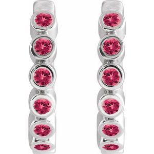 14K White Gold Natural Ruby 15 mm Hinged Hoop Earrings – image 2