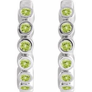 14K White Gold Natural Peridot 15 mm Hinged Hoop Earrings – image 2