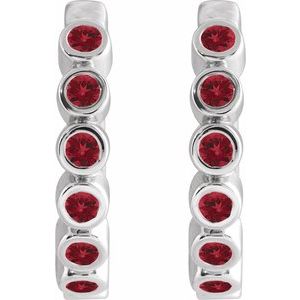 14K White Gold Natural Mozambique Garnet 15 mm Hinged Hoop Earrings – image 2