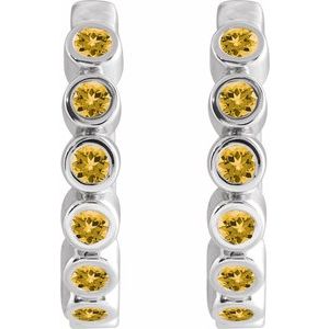 Platinum Natural Citrine 15 mm Hinged Hoop Earrings – image 2