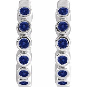 14K White Gold Lab-Grown Blue Sapphire 15 mm Hinged Hoop Earrings – image 2