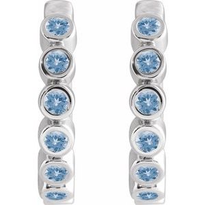 14K White Gold Natural Aquamarine 15 mm Hinged Hoop Earrings – image 2