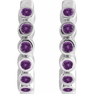 14K White Gold Natural Amethyst 15 mm Hinged Hoop Earrings – image 2