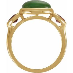 14K Yellow Gold Natural Nephrite Jade & Natural Tourmaline Bezel-Set Ring – image 2