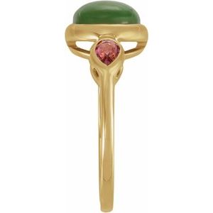 14K Yellow Gold Natural Nephrite Jade & Natural Tourmaline Bezel-Set Ring – image 3