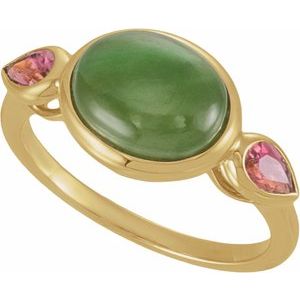 14K Yellow Gold Natural Nephrite Jade & Natural Tourmaline Bezel-Set Ring – image 4