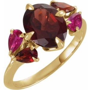 14K Yellow Gold Natural Mozambique Garnet & Lab-Grown Ruby Ring