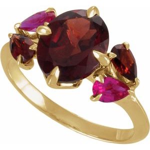 14K Yellow Gold Natural Mozambique Garnet & Lab-Grown Ruby Ring – image 4