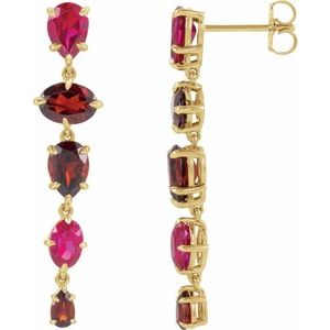 14K Yellow Gold Lab-grown Ruby & Natural Mozambique Garnet Dangle Earrings