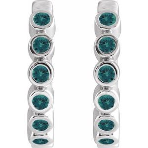 14K White Gold Natural Alexandrite 15 mm Hinged Hoop Earrings – image 2