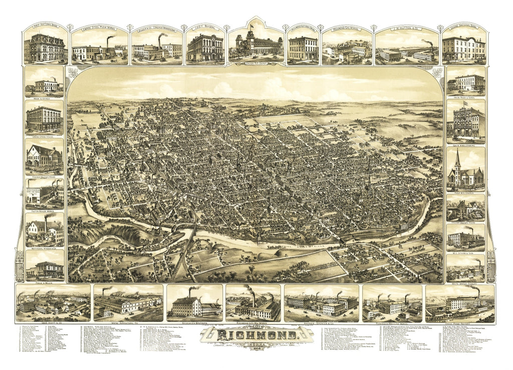 Vintage Map of Richmond, Indiana 1884