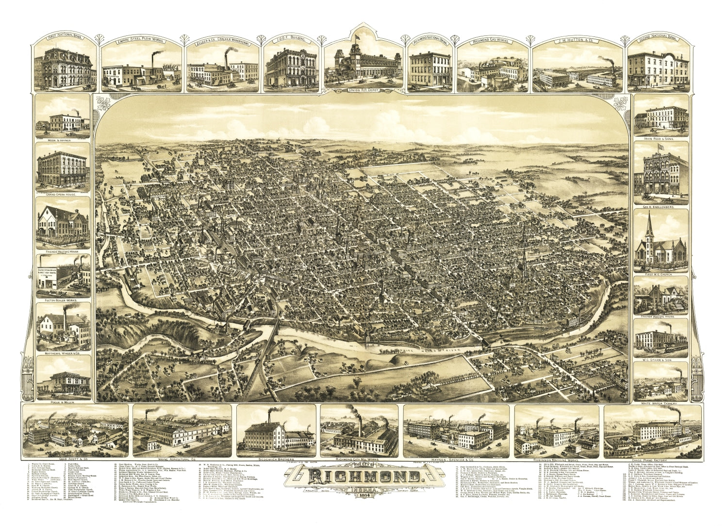 Vintage Map of Richmond, Indiana 1884