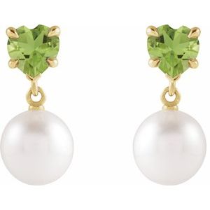 14K Yellow Gold Cultured White Akoya Pearl & Natural Peridot Earrings – image 2