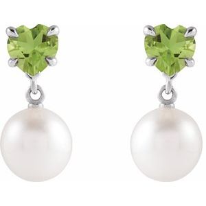 Sterling Silver Cultured White Akoya Pearl & Natural Peridot Earrings – image 2