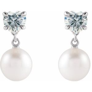 14K White Gold Cultured White Akoya Pearl & Lab-Grown Moissanite Earrings – image 2