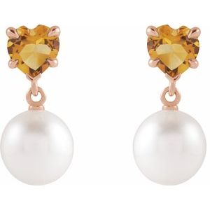 14K Rose Gold Cultured White Akoya Pearl & Natural Citrine Earrings – image 2