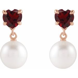 14K Rose Gold Cultured White Akoya Pearl & Natural Mozambique Garnet Earrings – image 2