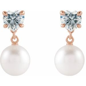 14K Rose Gold Cultured White Akoya Pearl & Lab-Grown Moissanite Earrings – image 2