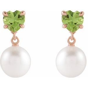 14K Rose Gold Cultured White Akoya Pearl & Natural Peridot Earrings – image 2