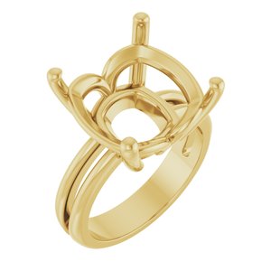 18K Yellow Gold 14x14 mm Cushion Ring Mounting – image 2
