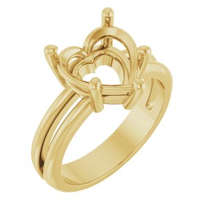 18K Yellow Gold 10x10 mm Heart Ring Mounting – image 2
