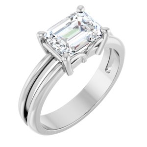 14K X1 White Gold 8x6 mm Emerald Ring Mounting