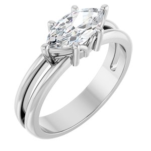 14K X1 White Gold 10x5 mm Marquise Ring Mounting