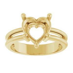18K Yellow Gold 9x9 mm Heart Ring Mounting – image 6