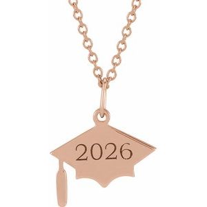 14K Rose Gold Engravable Graduation Cap 16-18" Necklace – image 2