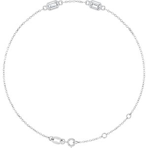 14K White Gold 5x3 mm Emerald 2-Stone Bezel-Set 7 1/2" Bracelet Mounting