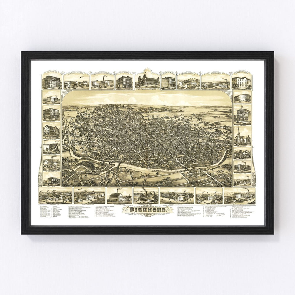 Vintage Map of Richmond, Indiana 1884