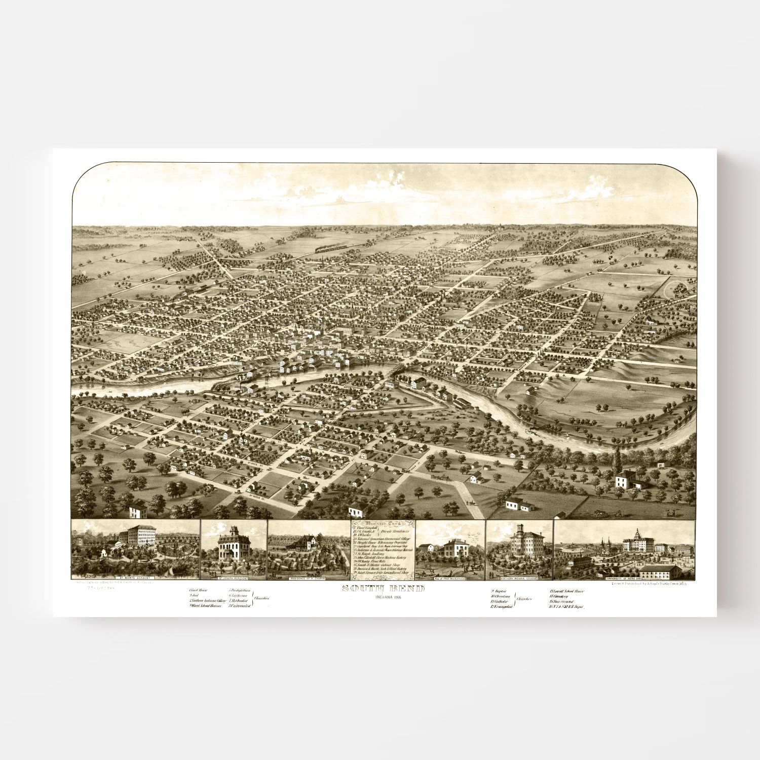 Vintage Map of South Bend, Indiana 1866