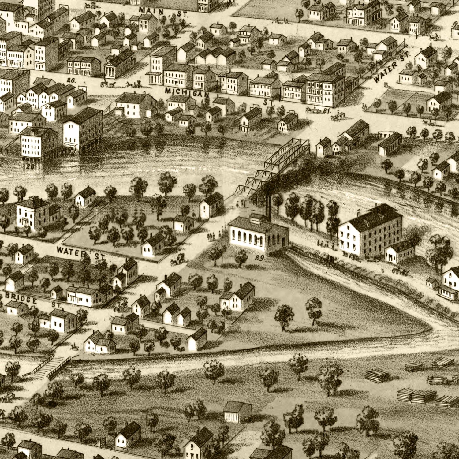 Vintage Map of South Bend, Indiana 1866