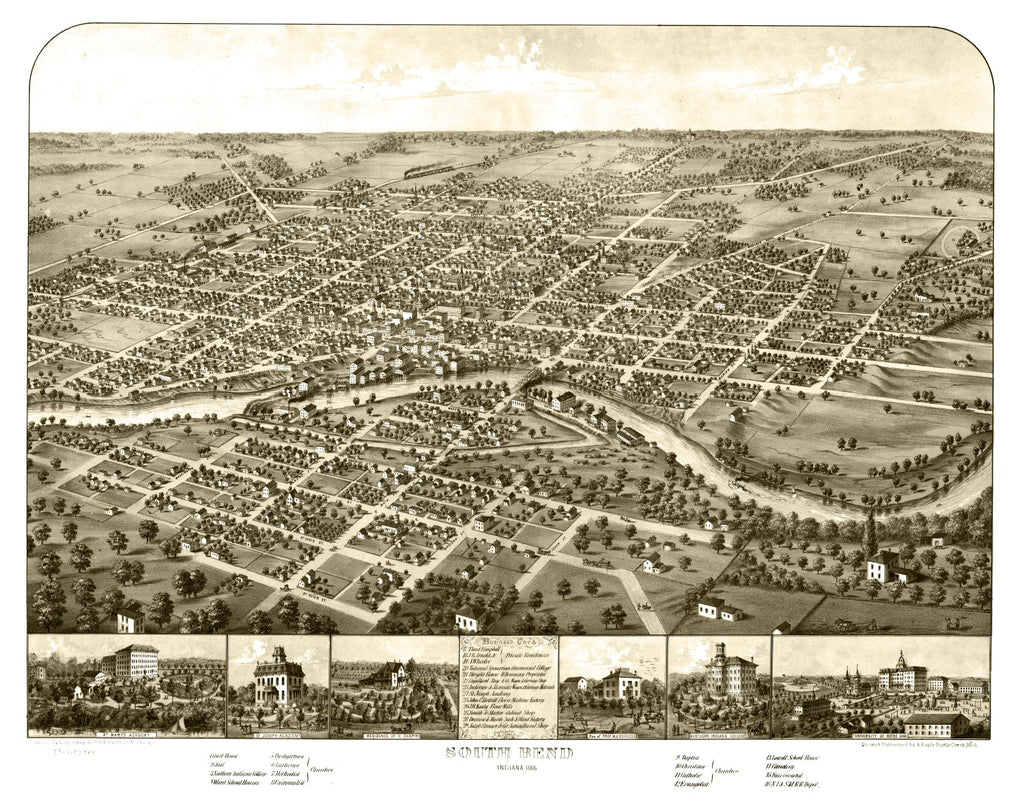 Vintage Map of South Bend, Indiana 1866