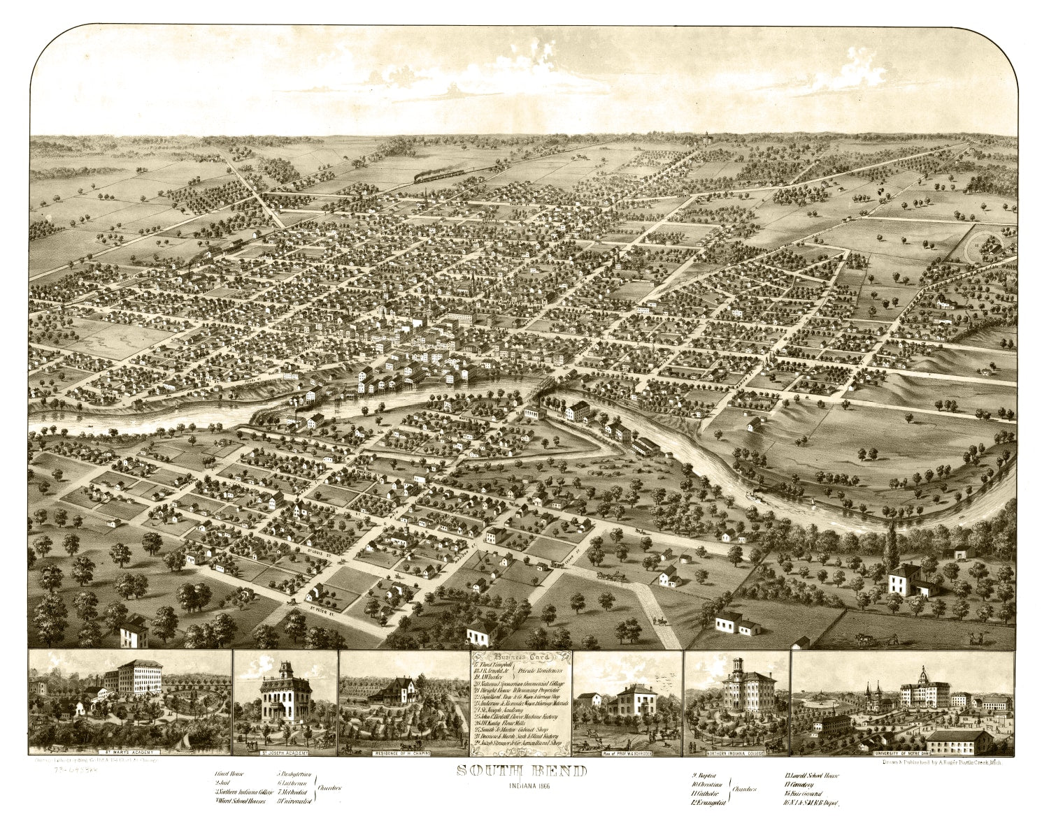 Vintage Map of South Bend, Indiana 1866