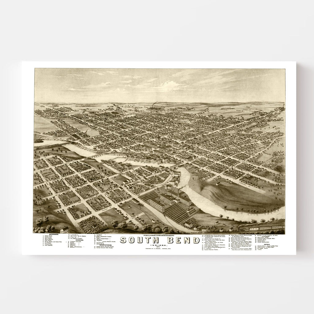 Vintage Map of South Bend, Indiana 1874