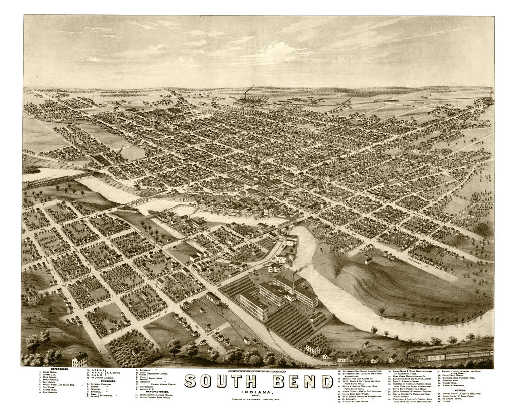 Vintage Map of South Bend, Indiana 1874